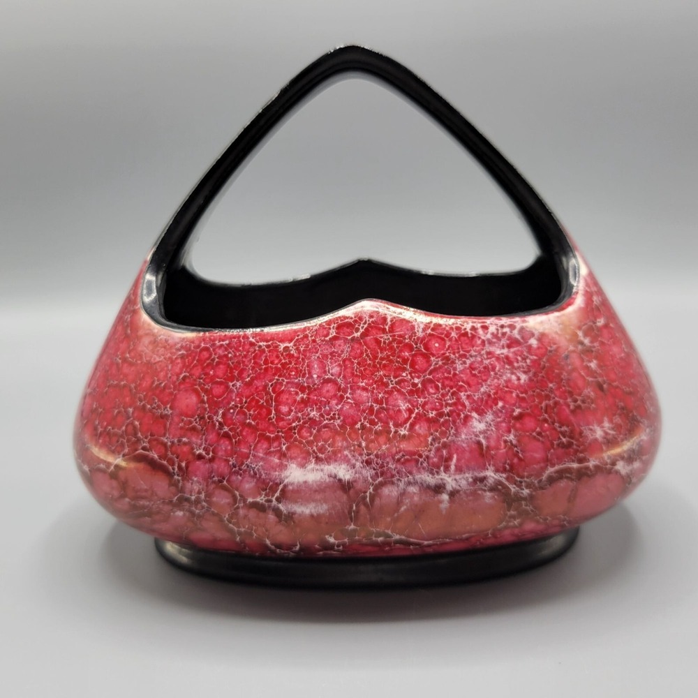 Vintage Czechoslovakia Coronet Art Deco Burgundy Dish with Handle Basket Vase